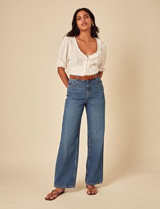 Nobody's Child Blue High Rise Wide Leg Jeans