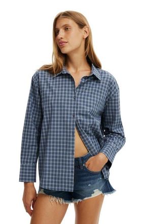 Cotton On Womens Sloane Oversized Shirt in Blue Check at Nordstrom, Size 12