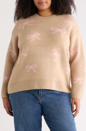 CeCe by Cynthia Steffe Bow Jacquard Crewneck Sweater in Coastal Beige at Nordstrom Rack, Size 1 X