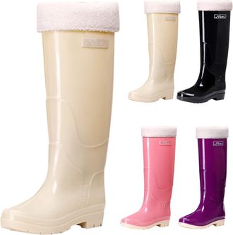 Generic Womens Wellies Knee High Boots with Plush Lined Winter Warm Wellington Short Mid Calf Garden Boots Waterproof Anti-Slip Sole Durable Rainshoes for Out