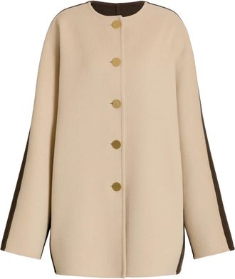 Alberta Ferretti Long Two-Tone Wool Coat with Gold-Tone Buttons