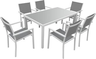 Happy Garden Conjunto de muebles de jard&iacute;n de 6 plazas en aluminio blanco y gris