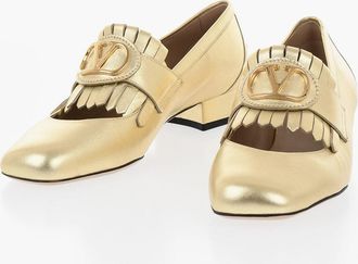 Valentino Lam&eacute; Leather Loafers With Front Monogram 3cm Valentino