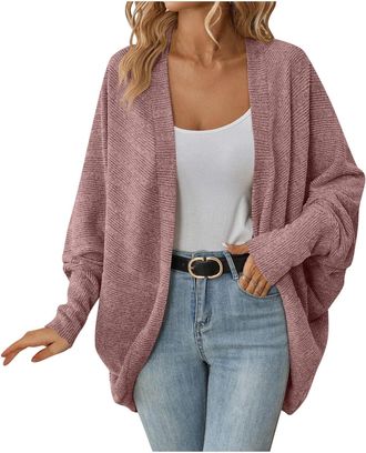 Generic Womens Cardigan Lightweight Batwing Sleeve Long Kimonos Sweater Solid Color Loose Knit Coats Elegant Casual Fall Winter Daily All Match Blouse Top Lad