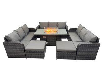Fimous Garden Rattan 3 Seater Sofa with 2 Big Stool Dark Grey Mixed