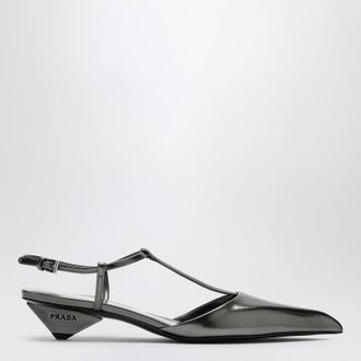 Prada Anthracite grey patent leather slingback pumps
