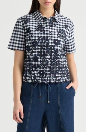 NVLT Floral Gingham Cotton Poplin Button-Up Shirt in Navy Gingham at Nordstrom Rack, Size X-Small