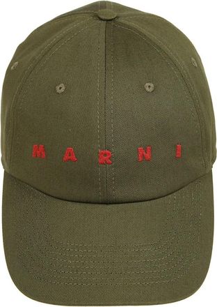 Marni Katoenen Baseballpet met Rood Logo - Heren - Petten - Groen - M - Katoen - Accessoires