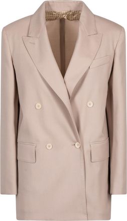 Max Mara Beige Solid Notched Lapel Blazer