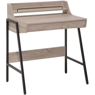 Beliani Escritorio De Oficina Madera Clara Y Negro 77 X 46 Cm Estante 2 Cajones Escandinavo Broxton