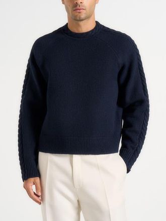 Mani&egrave;re De Voir Raymond Plait Detail Raglan Knit Jumper in Navy at Nordstrom, Size Xx-Large