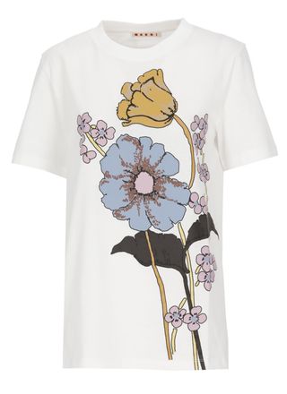 Marni White Front Print Cotton T-Shirt