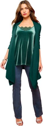 Roaman's Plus Size Lightweight Handkerchief Hem Cardigan Sweater in Emerald Green at Nordstrom, Size Large