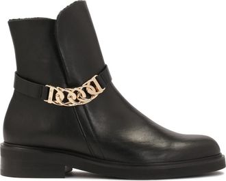 Kazar Klassieke laarzen op een platte zool versierd met een ketting - Dames - Enkellaarsjes - Zwart - 40 EU - Leer - Schoenen