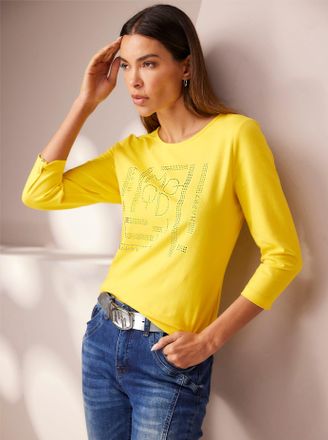 Heine 3/4-Arm-Shirt HEINE Shirt, Damen, Gr. 36, gelb (sonnengelb), 95% Baumwolle, 5% Elasthan, unifarben, Rundhals, Shirts 3/4-Arm-Shirt