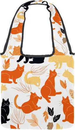 Generic Cats on a White Background Reversible Canvas Shoulder Tote - Double-Sided Print, 12oz Cotton, 27cm Drop, Fold-Flat Bag for Travel, Shopping, Street Ou