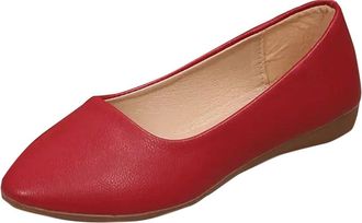 Generic Ladies Flat Shoes Comfortable Casual Ballet Flats Pointed Toe Solid Color Classic Stylish Breathable Slip On Walking Flats Shoes Work Shopping Red