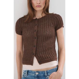 Mango Short Sleeve Crochet Cardigan in Chocolate at Nordstrom, Size X-Small