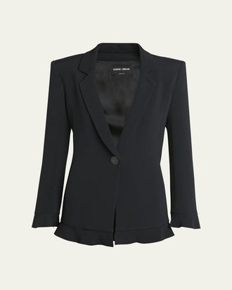 Giorgio Armani Cady Blazer Jacket with Ruffle Underlay