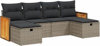 vidaXL Set De Muebles De Jard&iacute;n 6 Pzas Y Cojines Rat&aacute;n Sint&eacute;tico Gris Vidaxl
