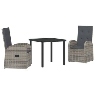 Berkfield Home 3 Piece Garden Dining Set with Cushions - Grey Poly Rattan