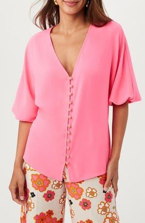 Trina Turk Sail Puff Sleeve Button-Up Top in Papillon Pink at Nordstrom Rack, Size Large