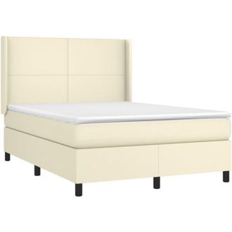 vidaXL Cama Box Spring Colch&oacute;n Y Led Cuero Sint&eacute;tico Crema 140x200 Cm Vidaxl