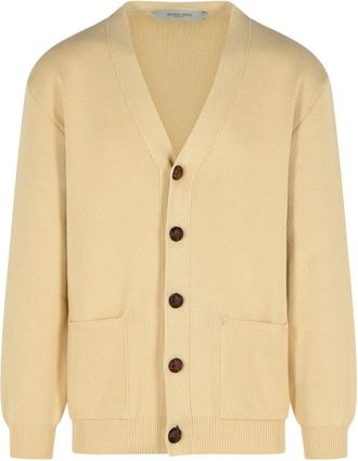 Golden Goose Beige Cotton Blend Cardigan With Textured Knit And Relaxed Fit