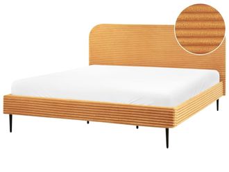 Beliani Cama matrimonial de tejido naranja 180x200