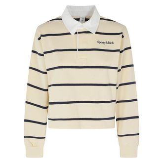 Sporty & Rich Polo Shirts, female, Beige, Size: XS Striped Polo Shirt