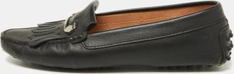 Tod's Tods Black Leather Fringe Detail Slip On Loafers
