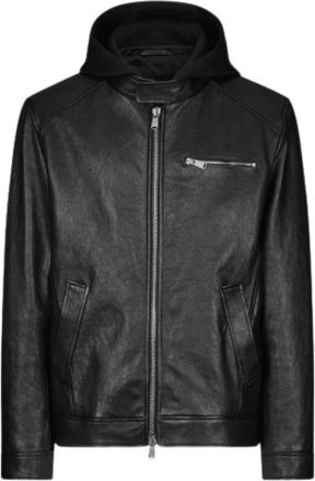 Dondup Jassen, Heren, Zwart, XL, Leer, Slim-fit Bikerjack