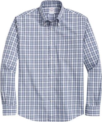 Brooks Brothers Aqua Tartan Regular Fit Katoen Poplin Vrijdag Sport Shirt - Heren - Casual Overhemden - Veelkleurig - XS - Katoen - Overhemden