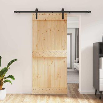 vidaXL Puerta Corredera Con Herrajes Madera Maciza De Pino 90x210 Cm Vidaxl