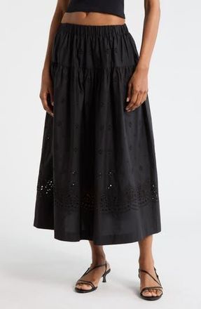 A.L.C. Jay Eyelet Embroidered Cotton Midi Skirt in Black at Nordstrom Rack, Size Medium