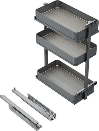 Emuca Emuca Carrello estraibile Harmony con chiusura soft, Modulo larghezza 300mm altezza 800mm, Acciaio e Legno, Grigio antracite