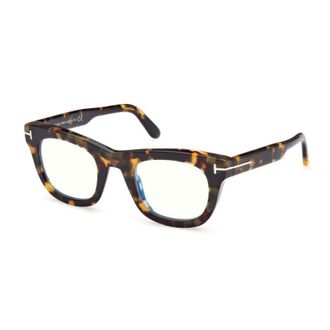Tom Ford Eyeglasses Square Full Rim, Coloured Havana Frame And Clear Blue Light Block Lens Ft5872-B055