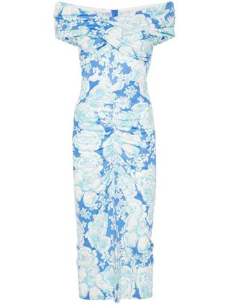 Diane Von F&uuml;rstenberg floral-print ruched dress - women - Viscose - S - Blue