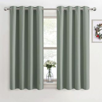 OEM Cortinas Opacas Para Ventanas, Par De Cortinas Lisas, Para Sala De Estar, Dormitorio, Tela Suave, Listas Para Usar En La Cocina, 132 X 183 Cm, Verde S