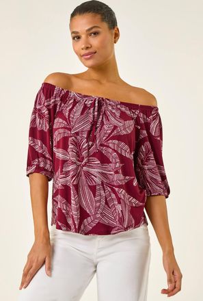 Roman Floral Puff Print Bardot Top