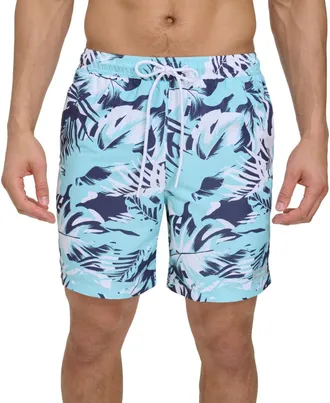 Calvin Klein Swim Trunks Mens Blue Island Camo 7 Inseam Drawstring FTS769