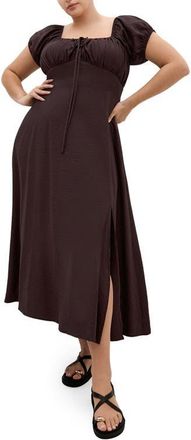 City Chic Abbigail Puff Sleeve Slit Maxi Dress in Chocolate at Nordstrom, Size Xxxs