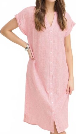 b.young Button Down Cuffed Sleeve Linen Dress In Lava