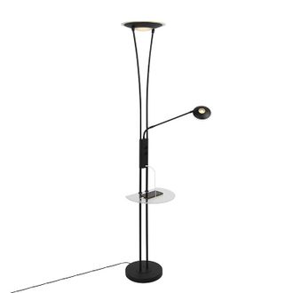 QAZQA Moderno L&aacute;mpara De Pie Negra Con Brazo De Lectura Con Led Y Puerto Usb - Sevilla Acero /vidrio Alargada Incluye Led Max. 1 X 20 Watt - Qazqa