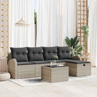 vidaXL Vidaxl - Conjunto De Sof&aacute; De Jard&iacute;n Con Coj&iacute;n 6 Pcs Gris Claro Polirat&aacute;n