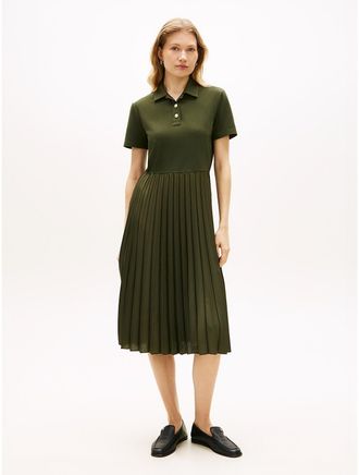 Tommy Hilfiger Womens Gold-Button Mix Media Polo Dress - Green - XXS