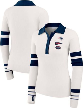 WEAR by Erin Andrews Womens WEAR by Erin Andrews White New England Patriots Ribbed Henley Polo Sweater at Nordstrom, Size Xx-Large