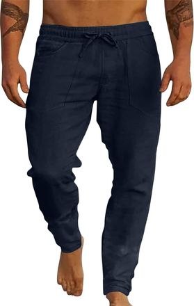 Generic Linen Trousers Mens Jogging Trousers Mens Lightweight Summer Trousers Mens Trousers Straight Loose Fit Casual Beach Trousers Cotton Linen Fabric Trous