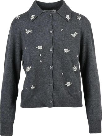 Ermanno Scervino Grey Rhinestone Collar Metallic-Blend Cardigan