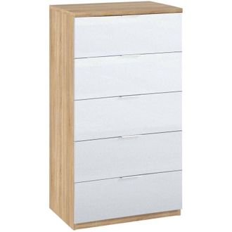 No Brand Settimino 60x40x110 cm con 5 cassetti, bianco opaco rovere canadese - Rende